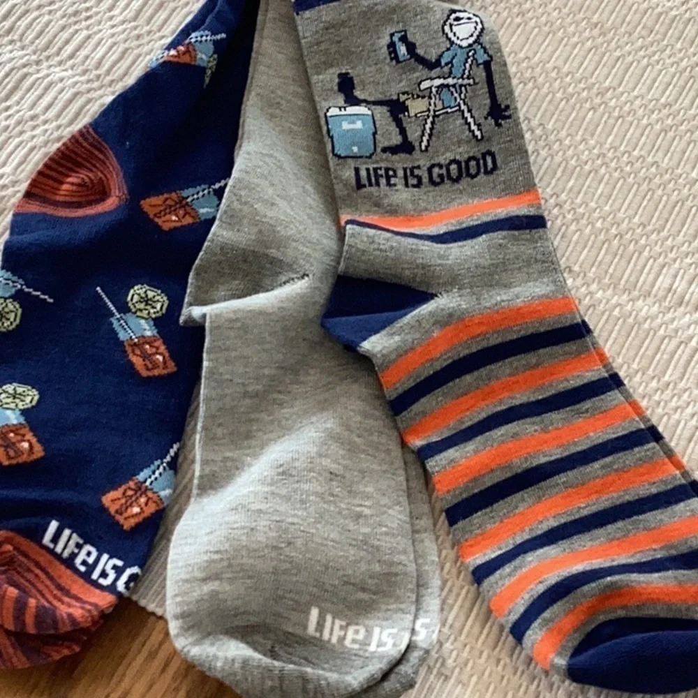 Life Is Good 3 Pair Men's Novelty Crew Sock With Cooler Drinks, Shoe Size 6-12.5